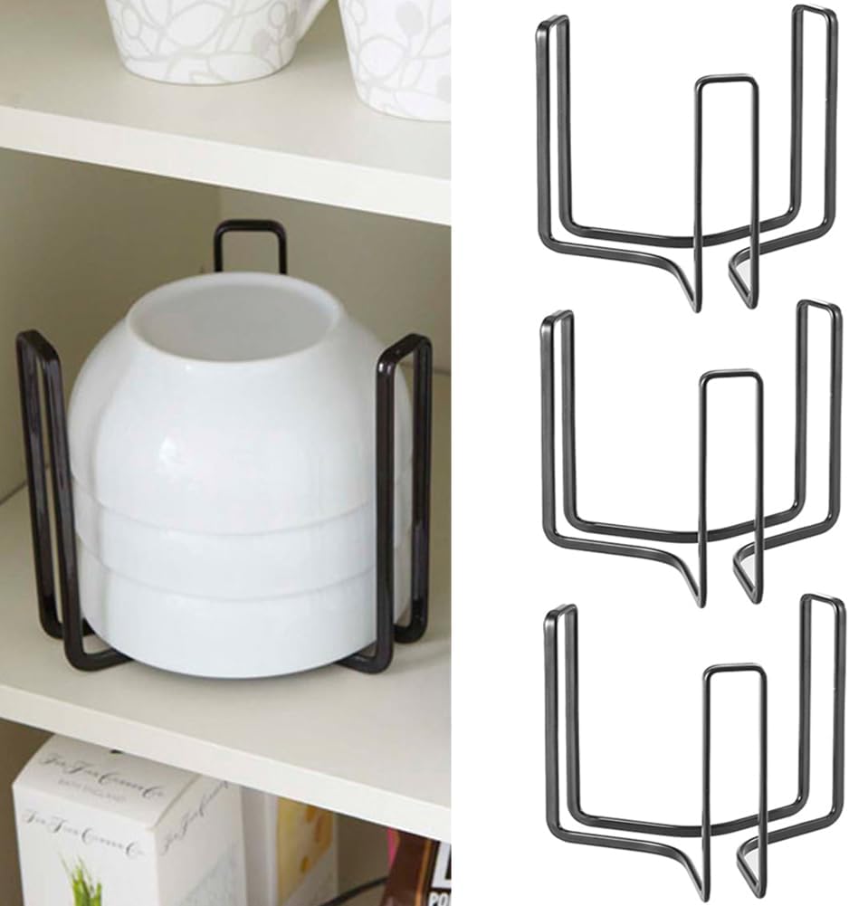 Dinnerware Bowl Plate Holder Fit for 6.5 Inches Diameters Bowl, Metal Bowl Storage Dying Display Rack for Kitchen Drawer, Countertop, Cabinet, Shelf, Cupboard (Black, Small 4PCS)
