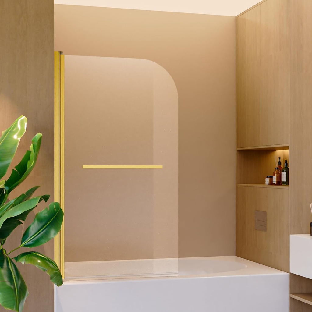 31 in. W * 55 in. H Pivot Tub Shower Door, 1/4" (6mm) Thick SGCC Tempered Glass Door, Half Bathtub Door with Handle (Gold)