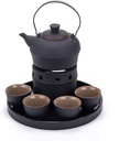 Ceramic Sake Set, Sake Set Hot Ceramic Sake Set with Warmer 6-Piece, 4 Cups, Sake Kettle and Heating Base for, Birthdays, and Anniversaries,Without Tray