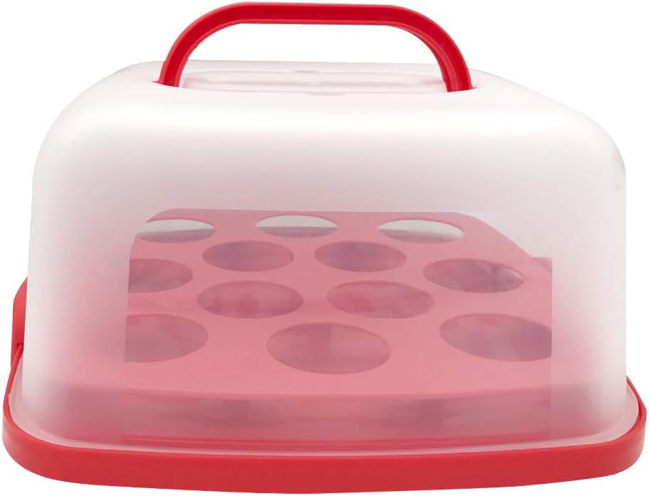 11 Inch Portable Square Cake Carrier with Handle Red