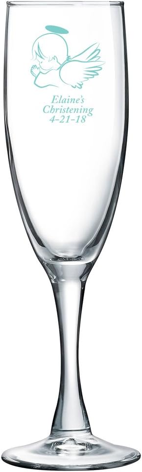 Personalized Color Printed Champagne Flute - Angel - Robins Egg Blue - 144 pack