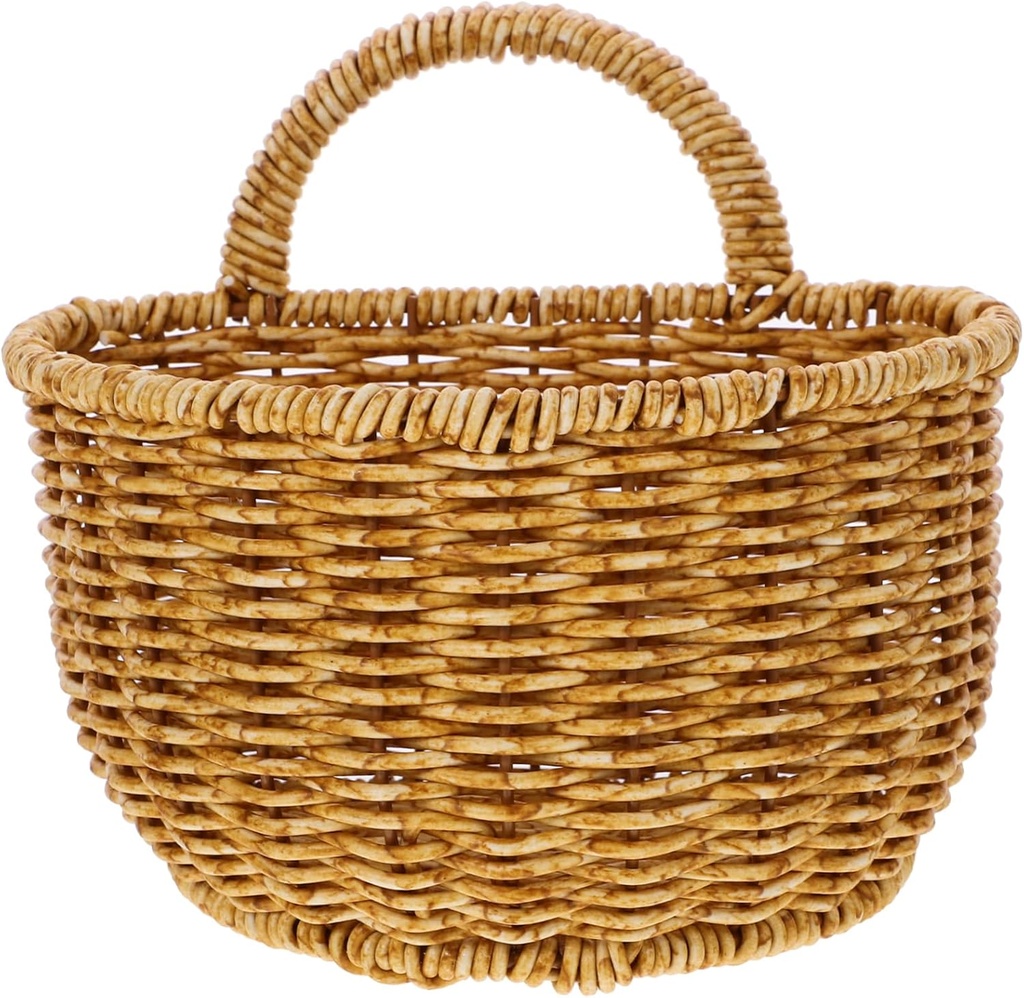 Handmade Wall Hanging Storage Basket Small Imitation Rattan Organizer for Kitchen and Bathroom Decorative Woven Sundries Holder Hook