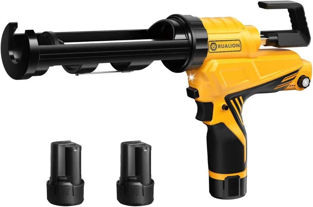 Electric Caulk Gun - Max 4000N Force, Variable Speed Cordless 1/10 Gallon (10 oz) Caulking Tool with Rotating Cradle & Auto Flow Stop (2 * 12V 2.0 Ah Batteries)