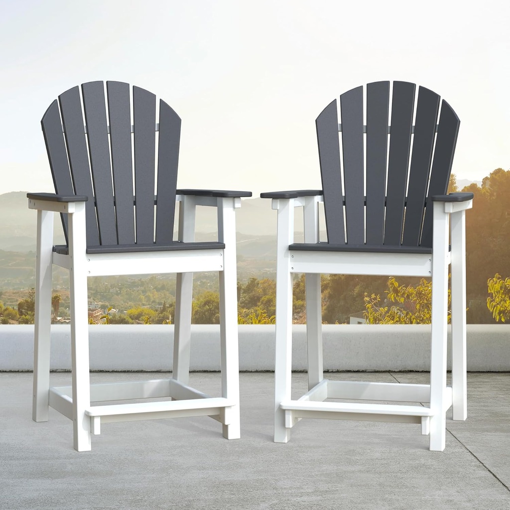 TYARDS Tall Adirondack Chairs Set of 2, Patio Chairs with 5" Widened Armrests and Footrest, HDPE Weather Resistant Adirondack Balcony Chairs, Outdoor Chairs for Garden, Backyard, Capacity 400LBS