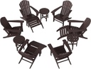 WestinTrends Dylan 12 Pieces Adirondack Chairs Set, All Weather Poly Lumber Outdoor Seating Patio Conversation Set, Seashell Curved Slat Backrest Garden Lawn Deck Fire Pit Chairs, Dark Brown
