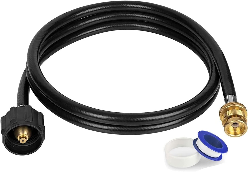 5Ft Propane Hose Adapter, Black Propane Tank Hose with Metal Connector for 1lb to 20lb Gas Tanks, Propane Adapter for Outdoor Cooking, Portable Grill, Tabletop Stove, Heater, Water Tank (5 Ft)