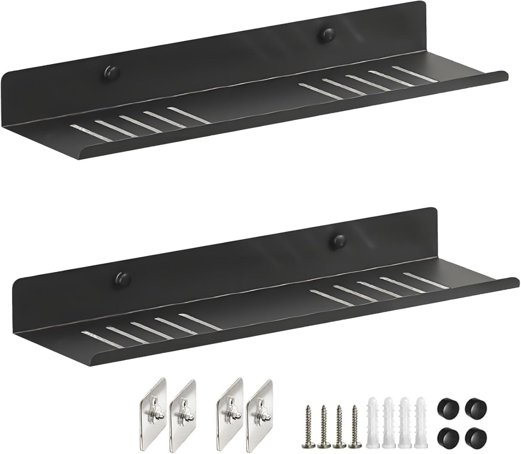 Over The Sink Shelf, Metal Wall Mounted Bathroom Countertop Organizer, Floating Shelf Organizer (2 PCS) (Black, 40CM(15.7'))