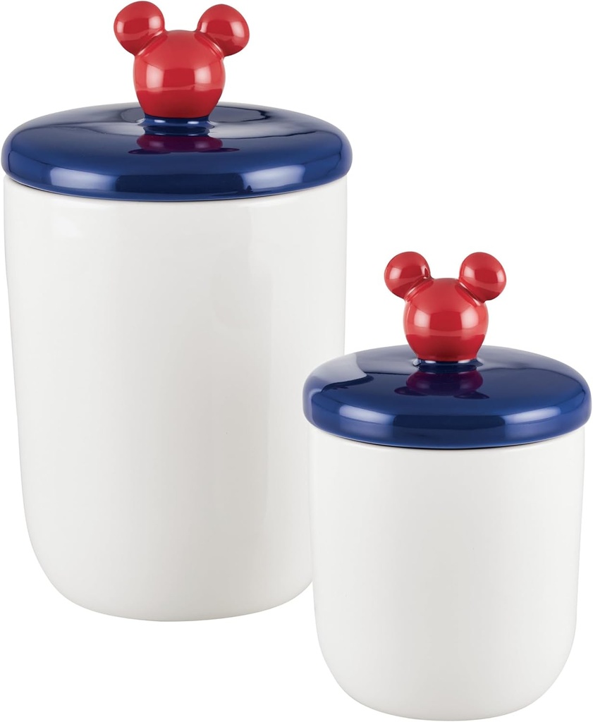 Disney Home Bon Voyage Ceramic Canister/Food Storage Containers/Cookie Jars with Airtight Lids, Dishwasher Safe, 2 Piece Jar Set, Mixed Colors