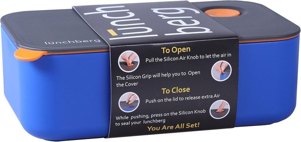 Compact Bento Box by Lunchberg - Leak Proof Lunch Container with Two Compartments, Blue