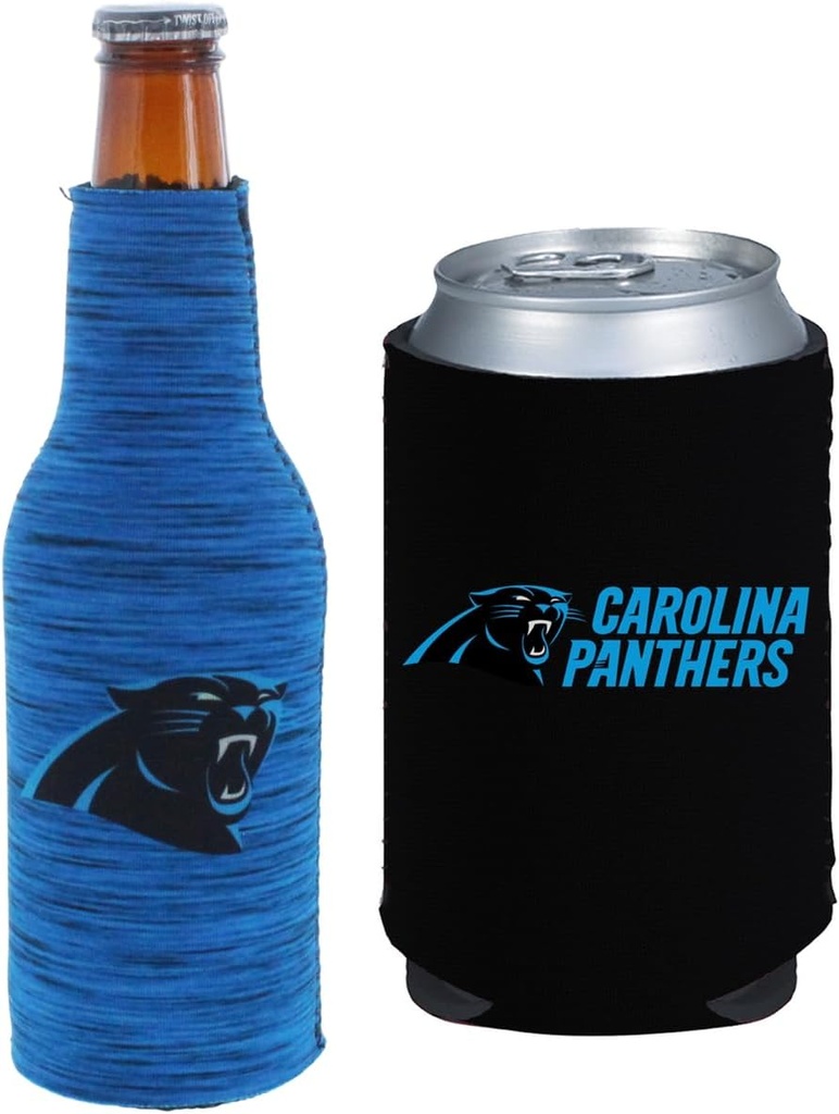 Football Can & Bottle Coozie Holder Insulator Beverage Huggie Cooler (Carolina - Blue/Black (Panthers))
