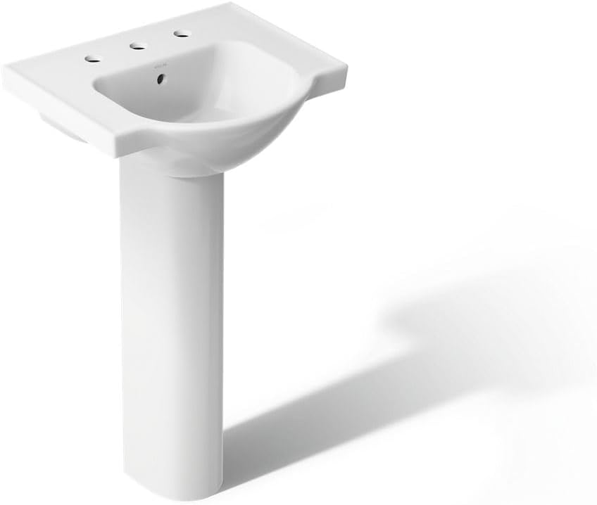 Kohler 5265-8-0 Veer Pedestal Bathroom Sink with 8-Inch Widespread Faucet Holes, 21-Inch, White
