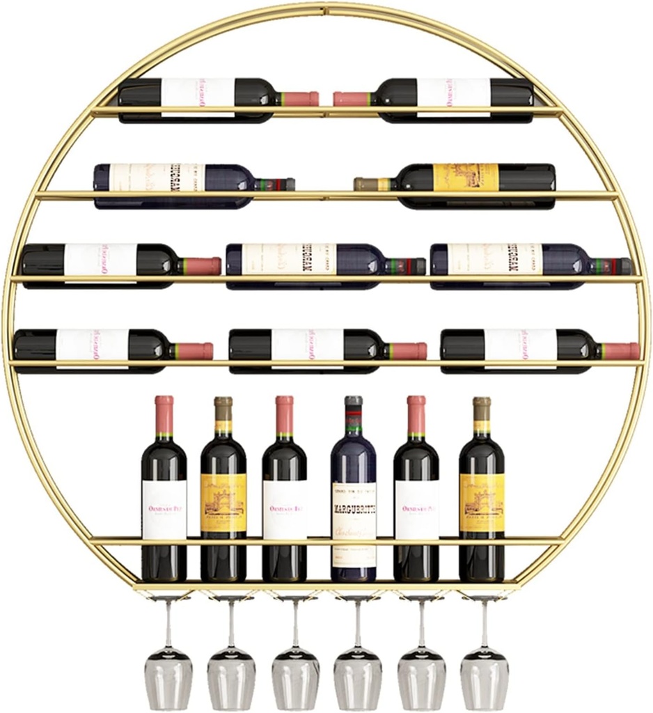 Wine Glass Holder Wall Mounted Wine Rack Round Wine Glass Goblet Holder, Metal Hanging Wine Holder Bar Wine Cellar Kitchen Counter Floating Storage Display Shelves