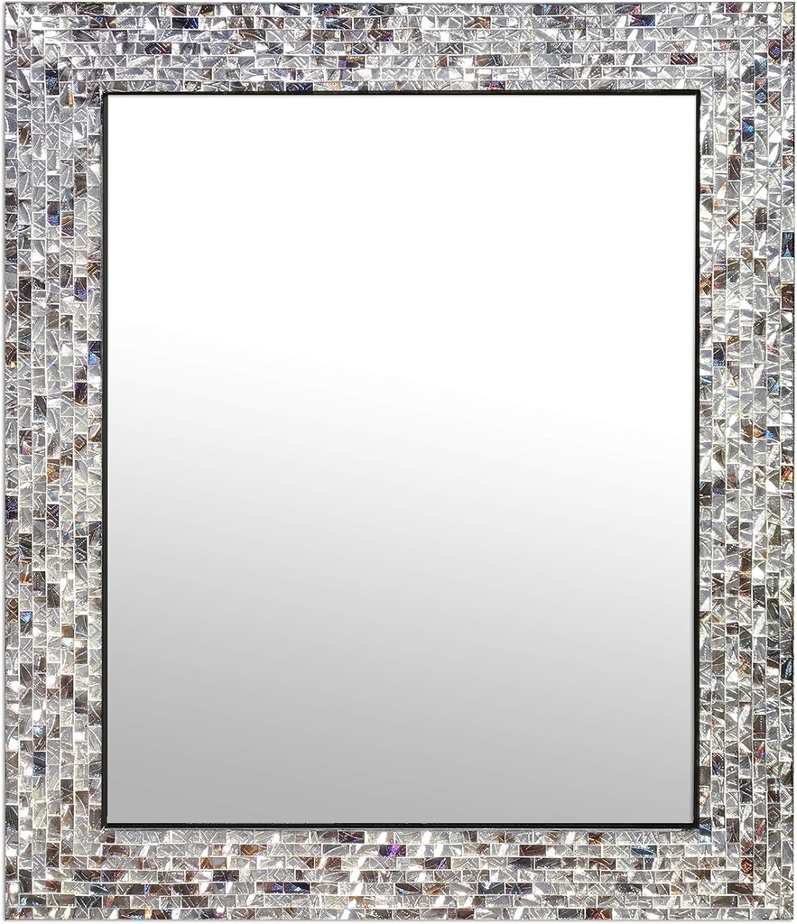 Multi-Colored & Silver, Luxe Mosaic Glass Framed Wall Mirror, Decorative Embossed Mosaic Rectangular Vanity Mirror/Accent Mirror (30" X 24")