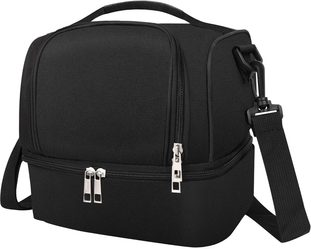 Lunch Box Lunch Bag for Women Men Reusable Insulated Lunch Bag Women Lunch Cooler Tote Bags with Adjustable Shoulder Strap for Office Work Picnic Travel, Black