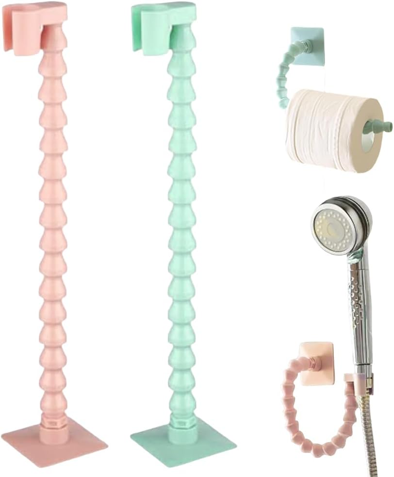 Adjustable Toilet Paper Holder,Multifunctional Swivel Shower Head Hair Sryer Holder Towel Hanger,Flexible Slipper Holder,Wall Holder for Bathroom Kitchen,2 Pieces