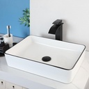 20 Inch Large Bathroom Vessel Sink with Waterfall Faucet and Pop-Up Drain Combo,White Ceramic Sink Basin Rectangular Bathroom Sink Above Counter with Black Rim