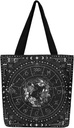 Feelyou Zodiac Canvas Tote Bags ARIES Large Capacity Shoulder Handbags Moon Star Travel Beach Bag