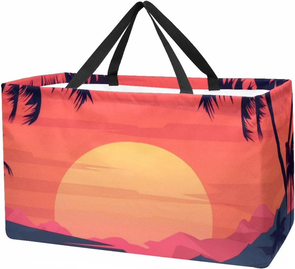 Reusable Grocery Bag Landscape Sunset with the Palms Large Stand Up Tote Shopping Bag with Reinforced Handles