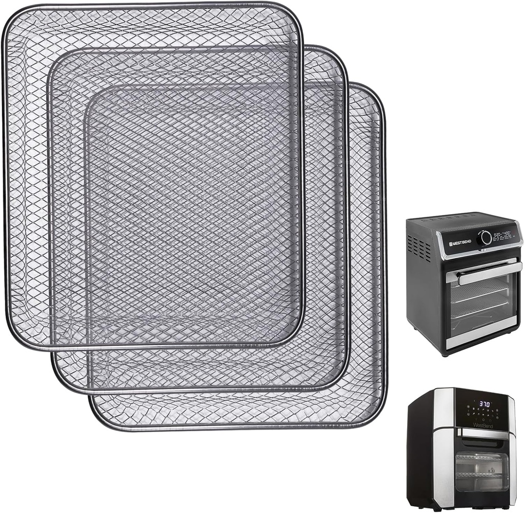 Cooking Crisp Air-Flow Trays: 3-Pack Mesh Stainless Steel Replacement Basket - Fit West Bend Air Fryer Oven 12.6&15 QT PowerXL 12QT - Max Airflow - BPA-Free - Teflon-Free