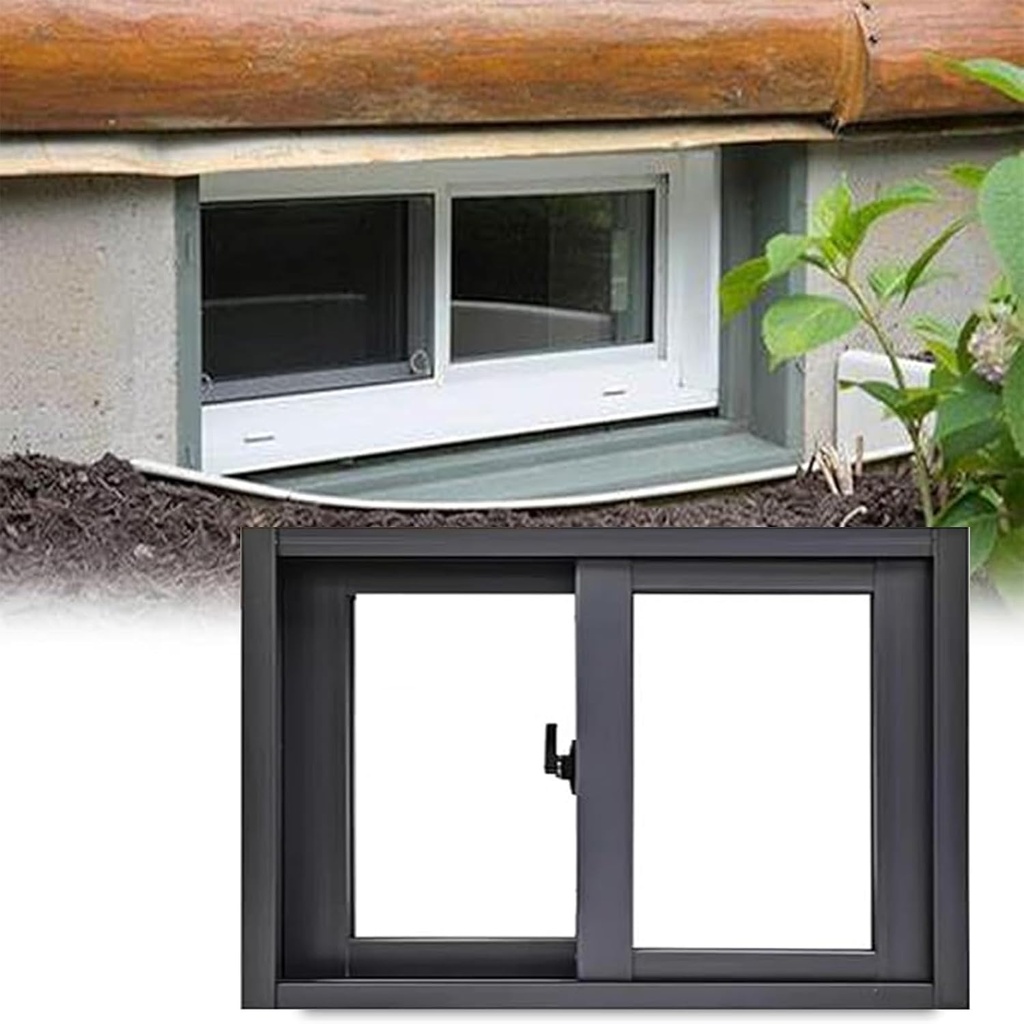 Custom Size Window, Little Basement Shed Chicken Coop Aluminum Window, Sliding Door Locks for Sliding Glass Doors & Window, Child Proof, with Glass and Screen,Black,30x13in / 76x33cm