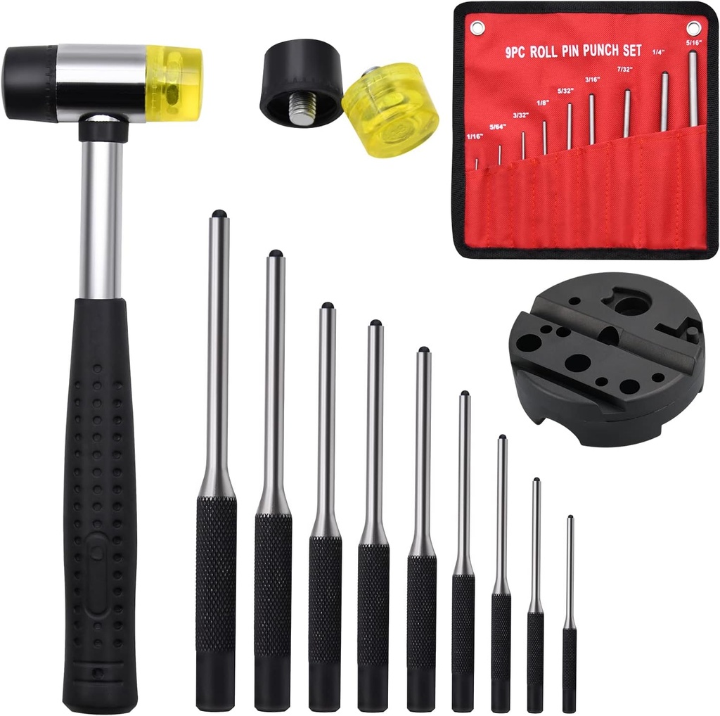 Pin Punch Set, 14pcs Removing Repair Tools, including Universal Block, Pin Punches and Hammer
