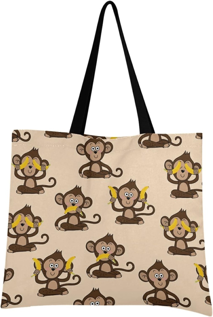 visesunny Women Extra Large Tote Bag Monkey Banana Seamless Pattern Shoulder Bags Ladies Beach Travel Reusable Grocery Shopping Portable Storage Handbag