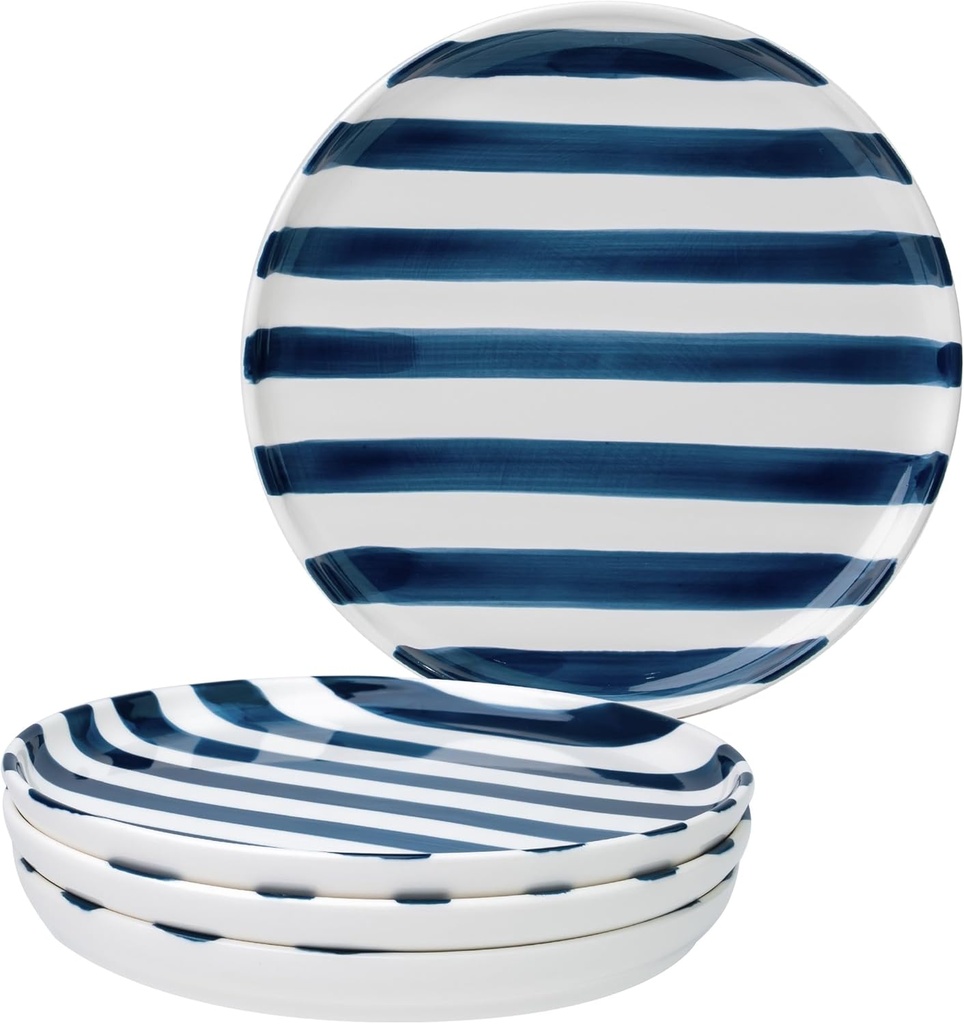 Junko 7.8 inch Flat appetizer plates/dessert plates Set of 4. These ceramic plates are Microwave and Dishwasher Safe, Scratch Resistant, Modern Dinnerware- Small plates. (Navy)