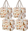 VENO 4 Pack Christmas Reusable Grocery Bags, Heavy-Duty Shopping Bags with Handles, for Shopping Cart with Hard Bottom to Stand Upright, Foldable (Holiday Pups, 4 Pack)