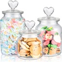 Heart Jars with Lids Set of 3 Clear Cute Heart Shaped Candy Jars 22 32 45 oz Food Storage Glass Cookie Jars with Lids Cute containers for Kitchen Decorative Apothecary Canisters (Heart Jars 03)