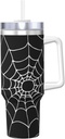 Halloween Black And White Spiders Web Cobweb Brushed 40 Oz Tumbler With Handle And Straw Lid, Insulated Reusable Stainless Steel Travel Mug Iced Tea Or Coffee, Smoothie And More