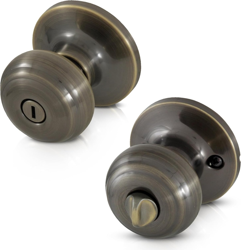 Honeywell Safes & Door Locks - Bedroom Door Knob with Lock and Key - Locking Interior Door Knobs Ideal for Closet, Room & Bathroom Requires Privacy - 5.25"L x 2.75"W Inches - Antique Brass - 8101102