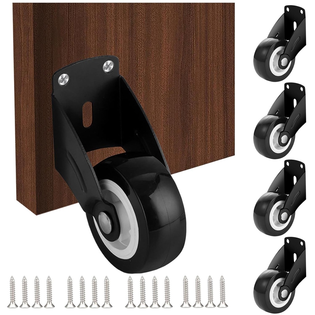 4Pcs Small Gate Wheel 2 Inch Wooden Gate Wheel, Anti-Sag Door Bottom Support Wheels with Mounting Screws, Vertical/Bottom Mounting Furniture fix Rollers