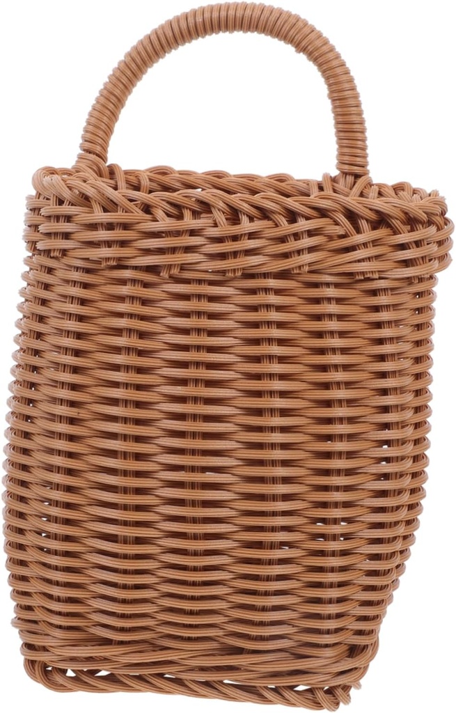 Amosfun Hanging Wicker Storage Basket Brown Wall Mounted Fruit Organizer for Kitchen Living Room Imitation Rattan Design for Stylish Home Decor