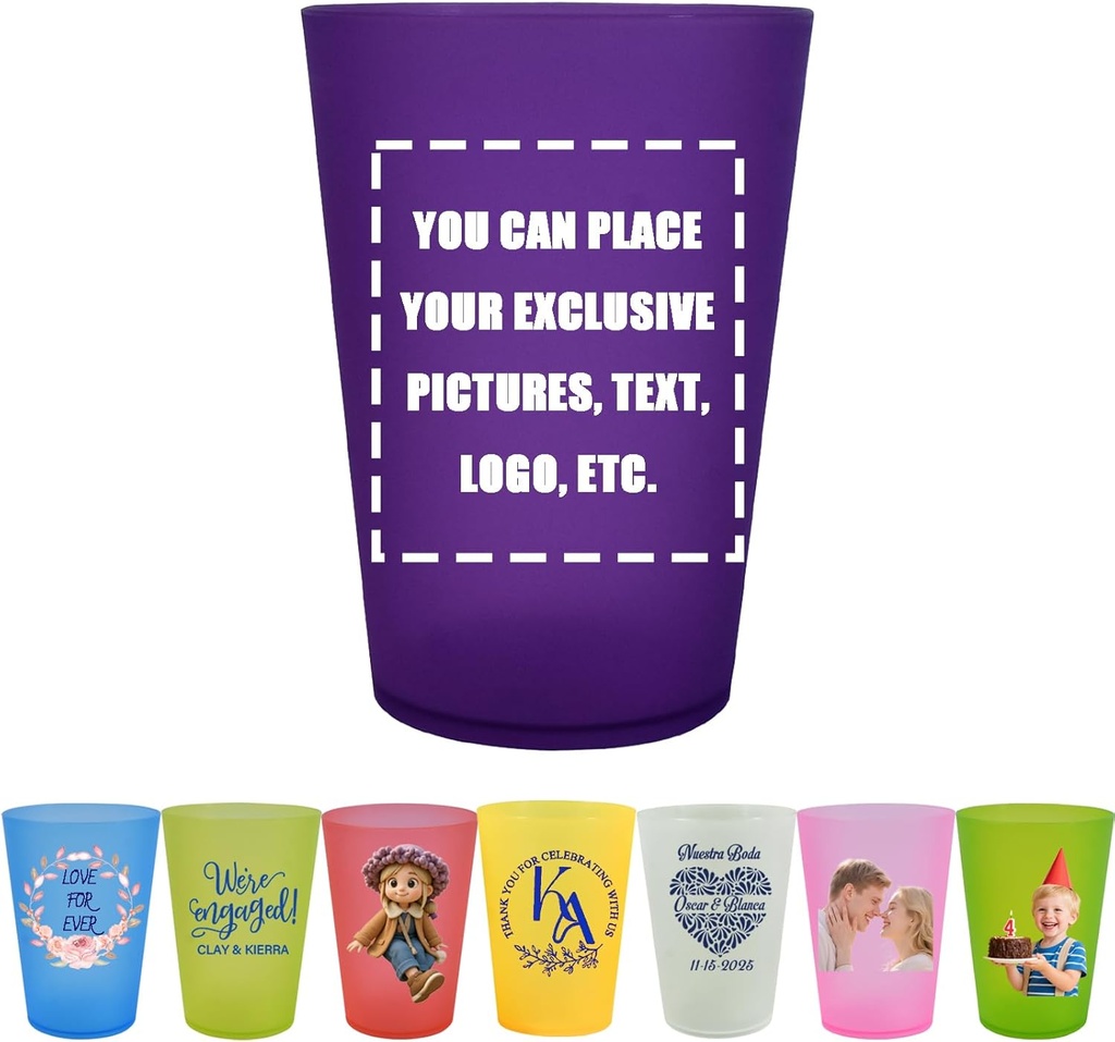 Personalized Custom Frosted Wedding Cups 30/60/100 Pcs, 12oz/16oz atterproof Flexible Reusable for Bridal Shower & Events (12 oz,Purple frosted,60 PCS)