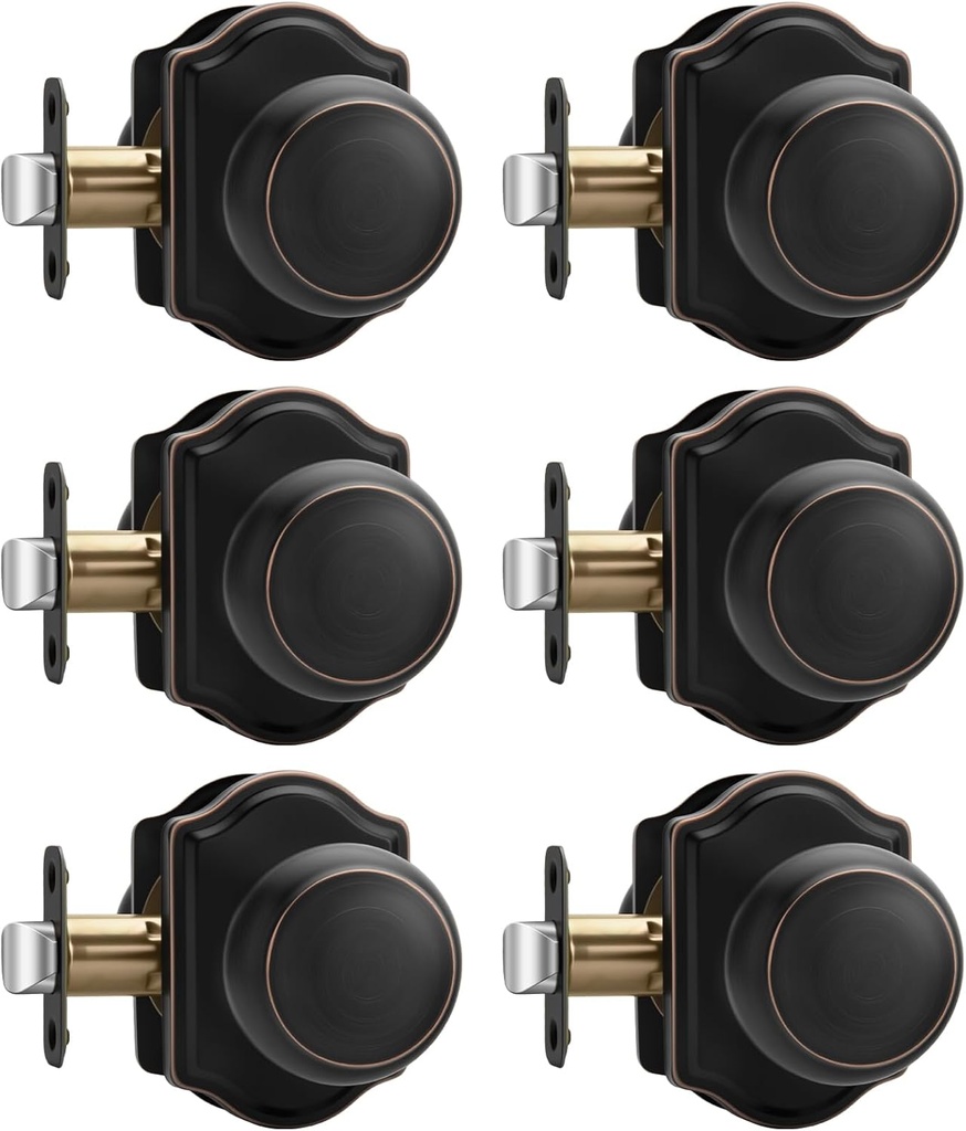 Haidms Oil Rubbed Bronze Door Knobs Interior, Passage Interior Door knobs, Classic Decorative Closet Door Knobs Interior, Bronze Passage Door Knob Set for Hallway (6 Pack)