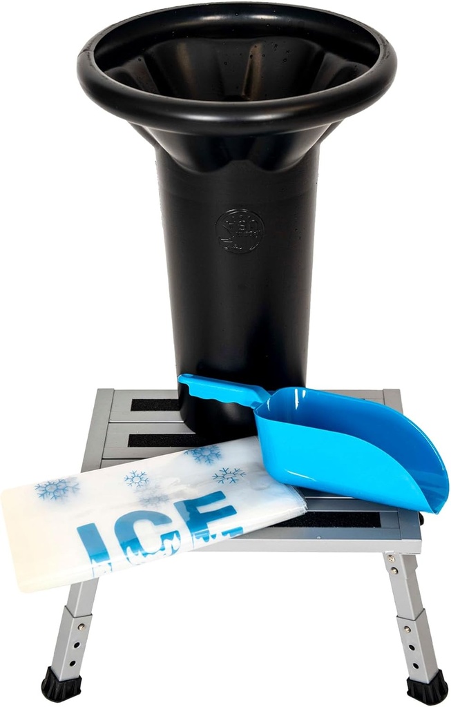 Ice Bagger Bundle - Plastic Ice Scoop With Funnel,15lbs Bags (100 bags) & Stainless Steel Platform, Restaurant Supplies For Commercial Kitchen Supplies Heavy Duty Scoops Bundle for Ice-Maker Machine