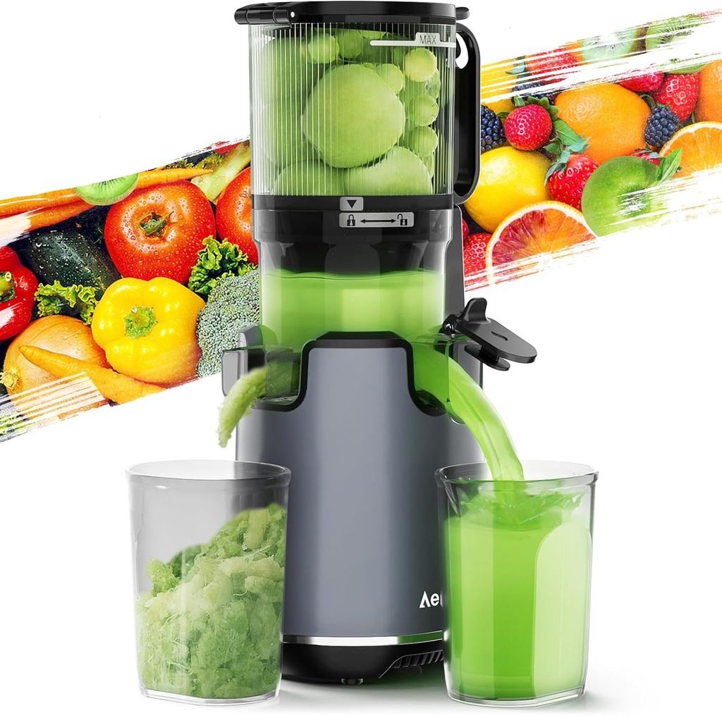 Aeitto Juicer Machines, Cold Press Juicer, 5.3“ Large Feed Chute for Whole Fruits & Vegetables