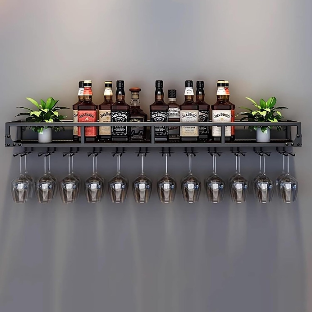 Wall Wine Racks, Bar Unit Black Floating Shelves, Iron Bottle Holder, Glass Rack Storage Display Stand, Wine Organizer Shelf, for Bars, Kitchens, Wine Cellars, Home