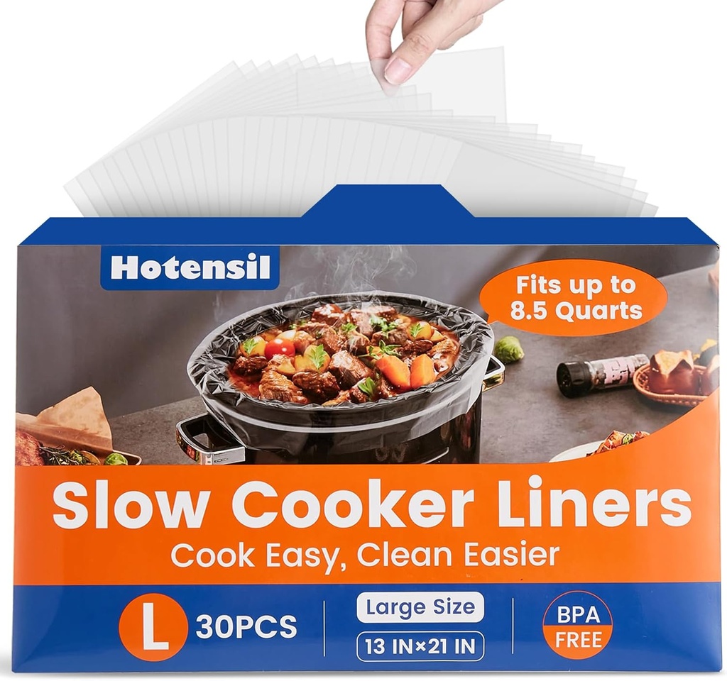 Slow Cooker Liners, Hotensil 13"x 21" 30 Count Cooking Bags Large Size Disposable Pot Liners, Fit 3QT to 8.5QT for Slow Cooker Cooking Trays, Multi-Purpose Durable Liners Plastic Bags, BPA Free