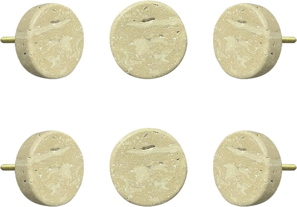 Perilla Home Set of 6 Marble Knobs for Cabinet & Drawers Decorative Travertine Round Knobs for Home Kitchen Cabinet Hardware Cupboard Glass Door Dresser Wardrobe Pulls (Beige)