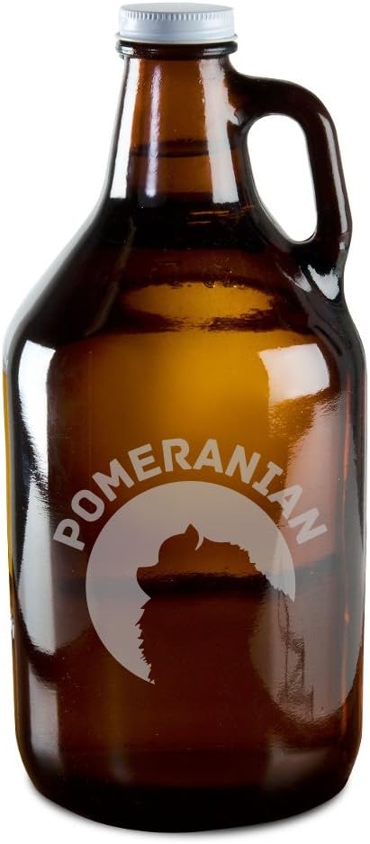 Pomeranian Dog Breed Pride Hand-Made Etched Glass Beer Growler 64 oz