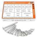 525 Pieces #4#6#8#10#12 Wood Screws Set, HELIFOUNER 16 Sizes Phillips Countersunk Head Self-Tapping Screws Assortment Kit, Phillips Flat Head Wood Screws, 304 Stainless Steel