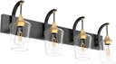 Ralbay Black/Gold Bathroom Vanity Light 4-Lights Industrial Black Vanity Lights Clear Glass Vintage Edison Wall Mount Light Fixtures for Bathroom
