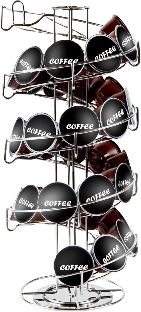 Restaurantware Restpresso 7.1 x 16.1 Inch Coffee Capsule Holder, 1 Durable Pod Carousel - Holds 35-50 K-Cups, 360-Degree Rotatable, Stainless Steel Espresso Pod Organizer, 3 Tier, Pods Not Included