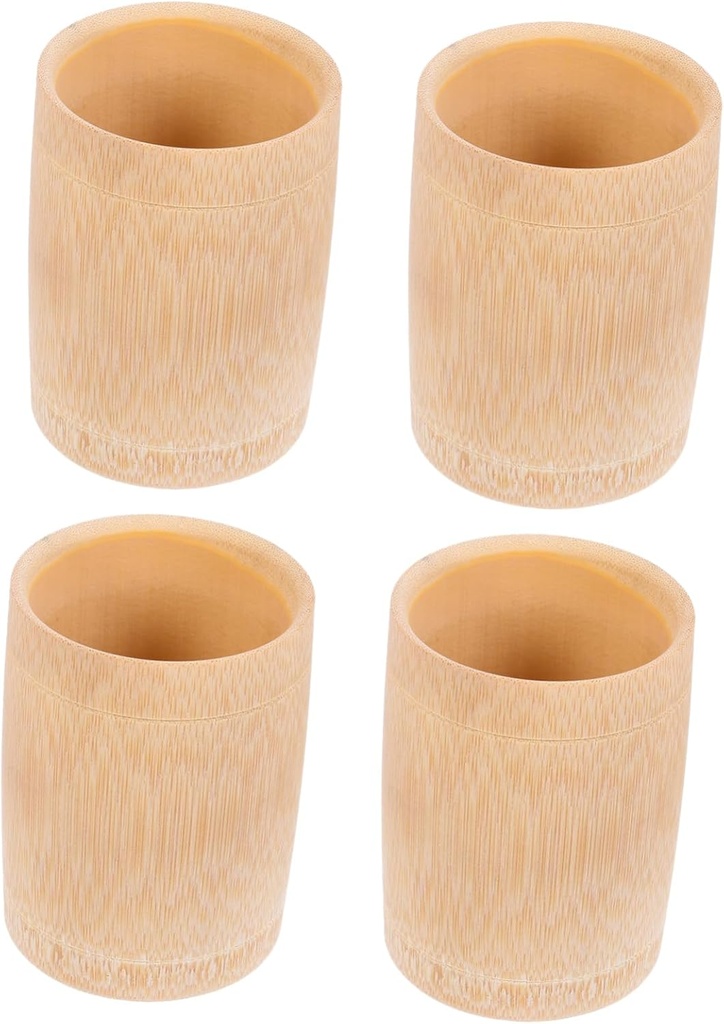 Luxshiny 4pcs Bamboo Water Cups Vintage Pastoral Style Tea and Beverage Holders Eco-friendly Storage Containers Rustic Design for Home and Office Use