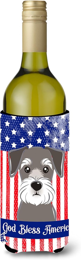 Caroline's Treasures BB2136LITERK American Flag and Schnauzer Wine Bottle Hugger Bottle Cooler Sleeve Hugger Machine Washable Collapsible Insulator Beverage Insulated Holder