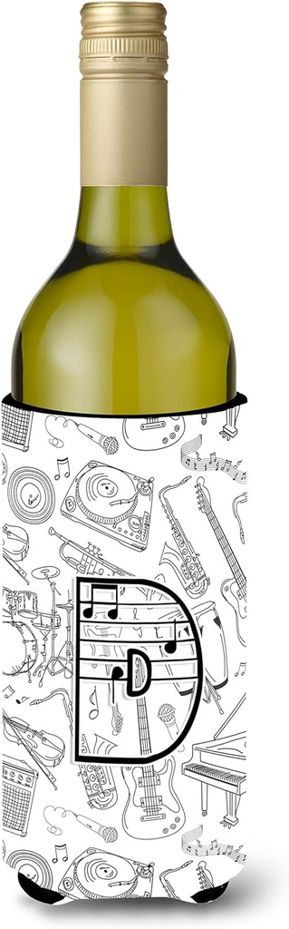 Caroline's Treasures CJ2007-DLITERK Letter D Musical Note Letters Wine Bottle Hugger Bottle Cooler Sleeve Hugger Machine Washable Collapsible Insulator Beverage Insulated Holder