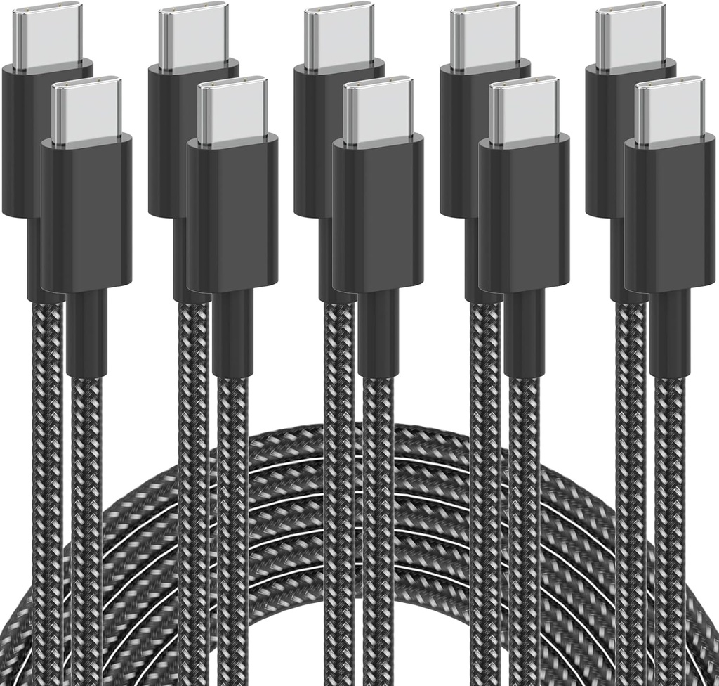 USB C Cable, 5Pack 6FT USB C to USB C Cable 60W(3A) Nylon Braided Type C Fast Charging Cord for iPhone 17 Air 16 15 Plus Pro Max, MacBook Pro, iPad Pro Air, Samsung S24/S24 Ultra/S23