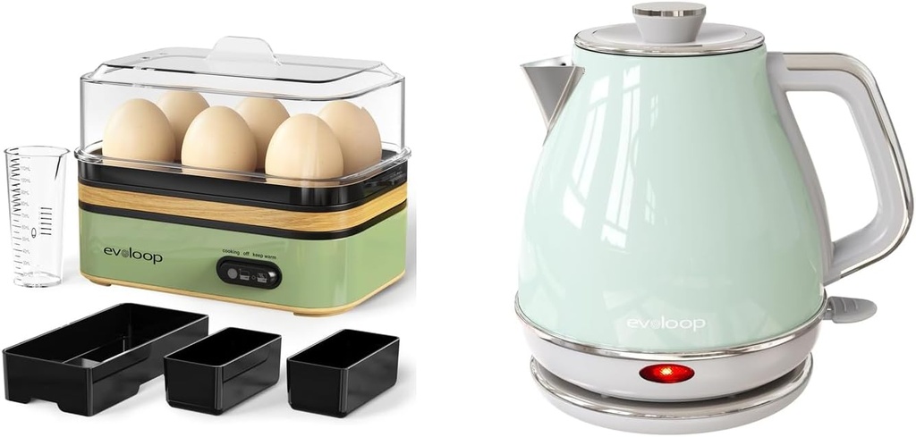 Evoloop Rapid Egg Cooker with 1.0L 100% Stainless Steel BPA Free Electric Teapot