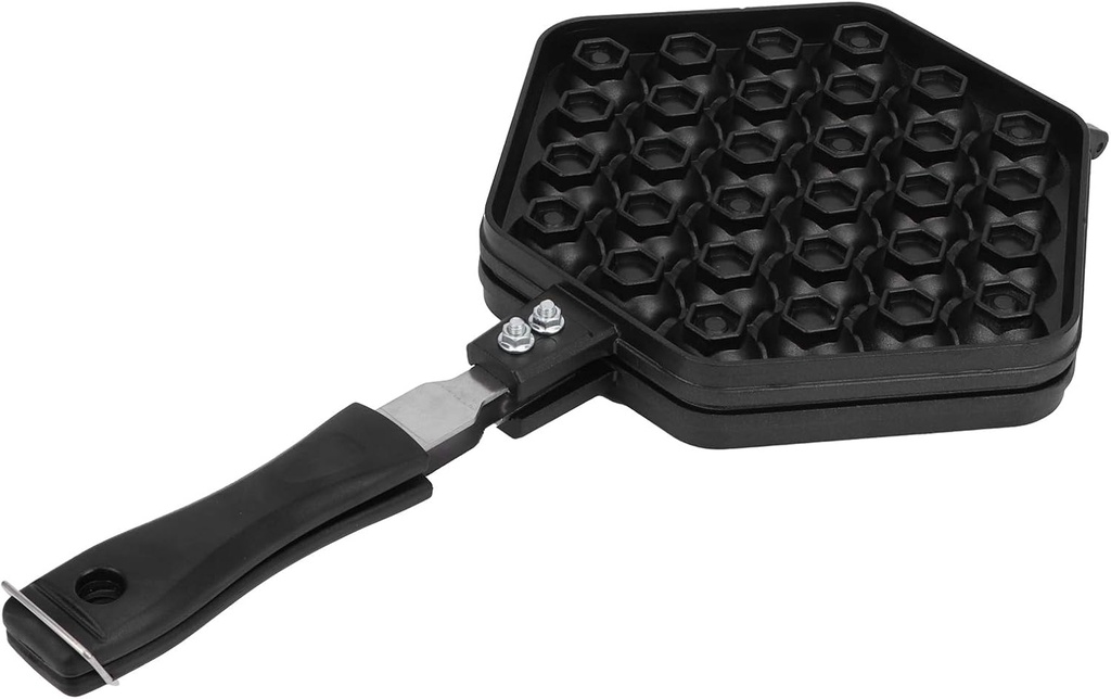 Egg Waffle Pan Black Large, Egg Puff Pan with Handle, NonStick Baking Maker Machine, Bubble Waffle Maker Pan Waffle Cake Molds Pot